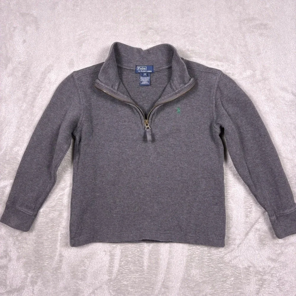 VTG Polo Ralph Lauren Gray Quarter Zip Long Sleeve Pullover Sweater‎ Boys Size 6